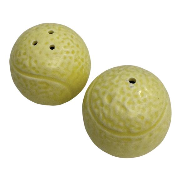 Vintage Ceramic Yellow Tennis Balls Salt and Pepper Shaker Set - Picture 1 of 7
